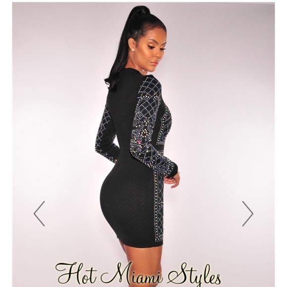 Black rhinestone long sleeve NYE dress - Picture 2 of 2